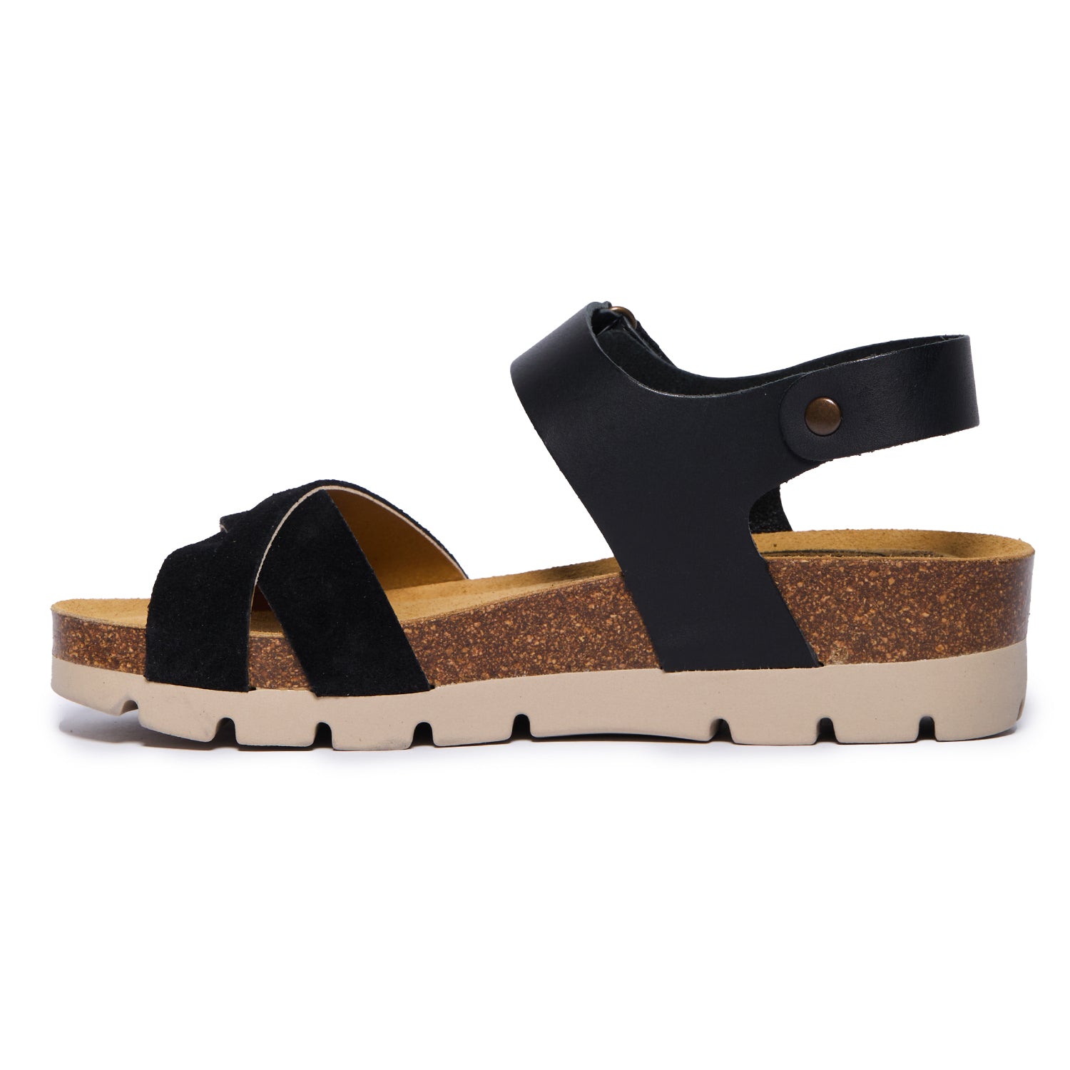 Plakton Platform Wedge Sandal – Camellia Black Suede Black Leather