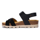 Plakton Platform Wedge Sandal – Camellia Black Suede Black Leather