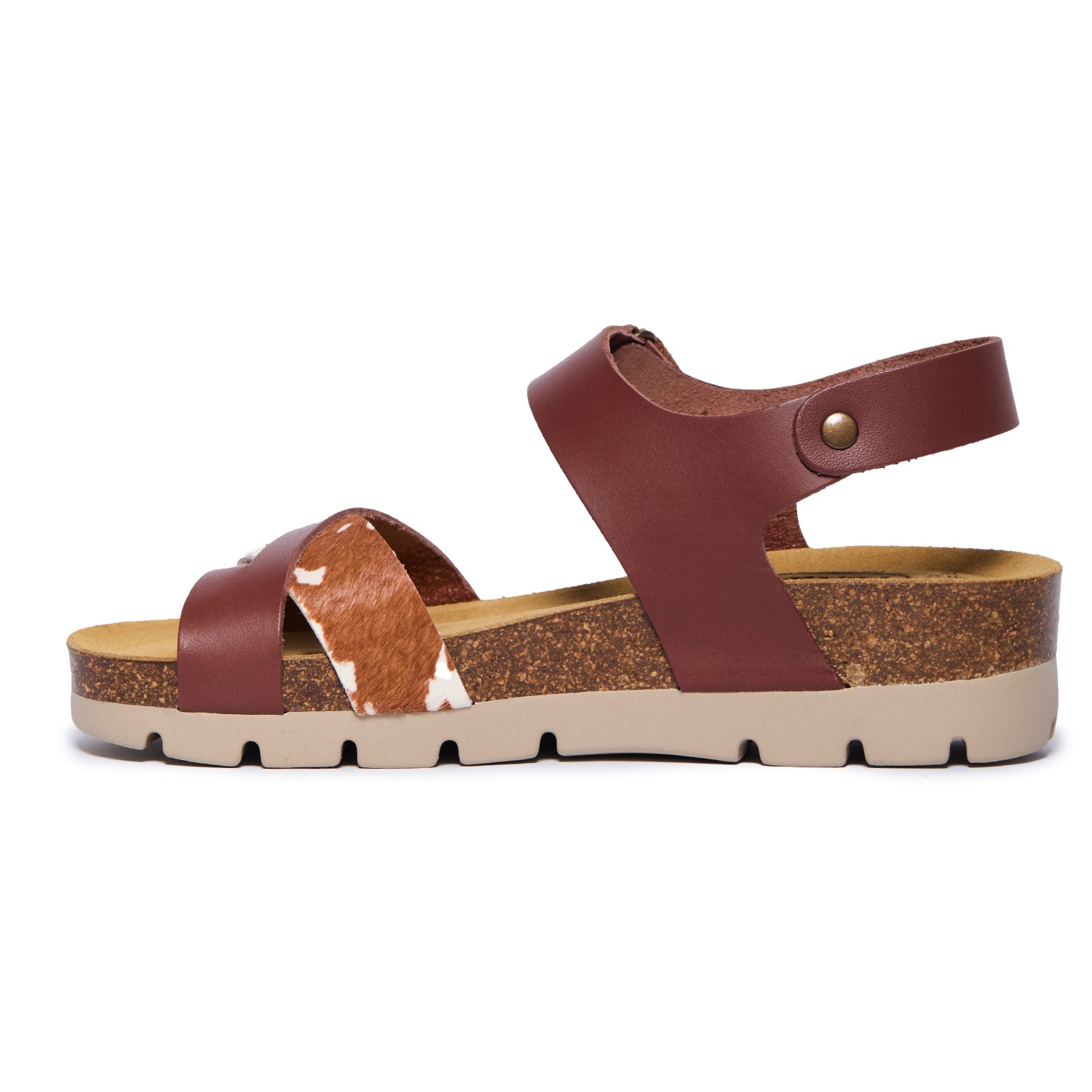 Plakton Platform Wedge Sandal – Camellia Cow Pony Print Cognac