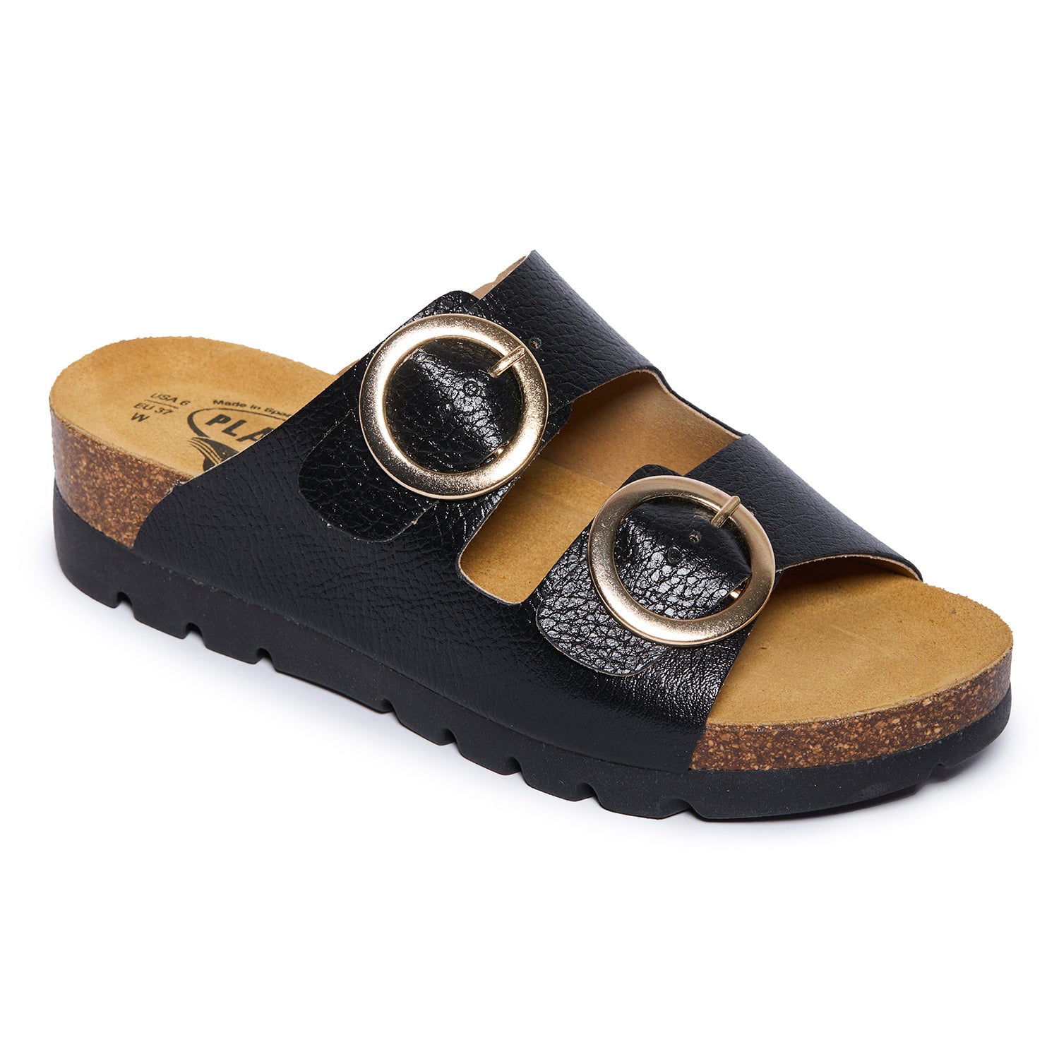 Plakton Two-Straps Sandal – Cora Metallic Black