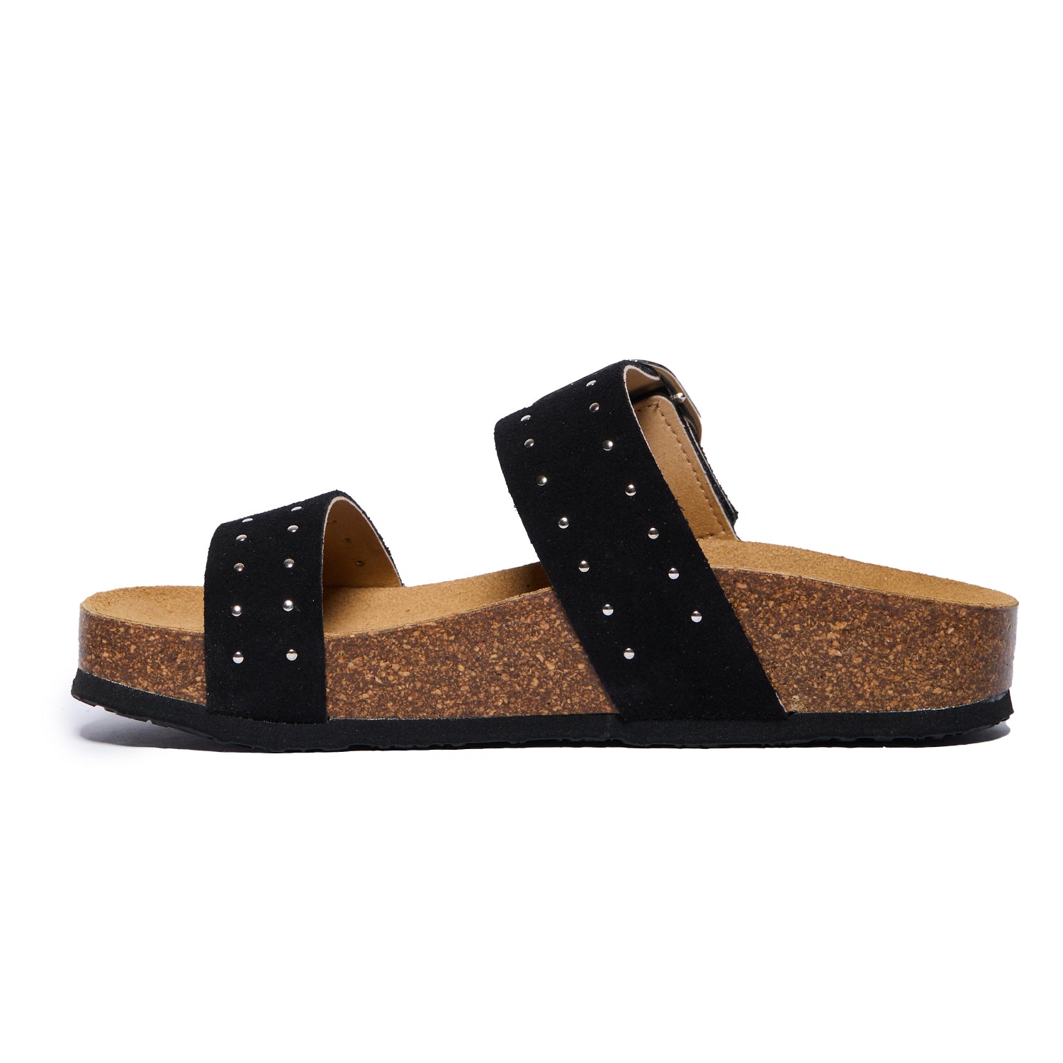 Plakton Two-Straps Sandal – CP Claire Black Suede With Stud