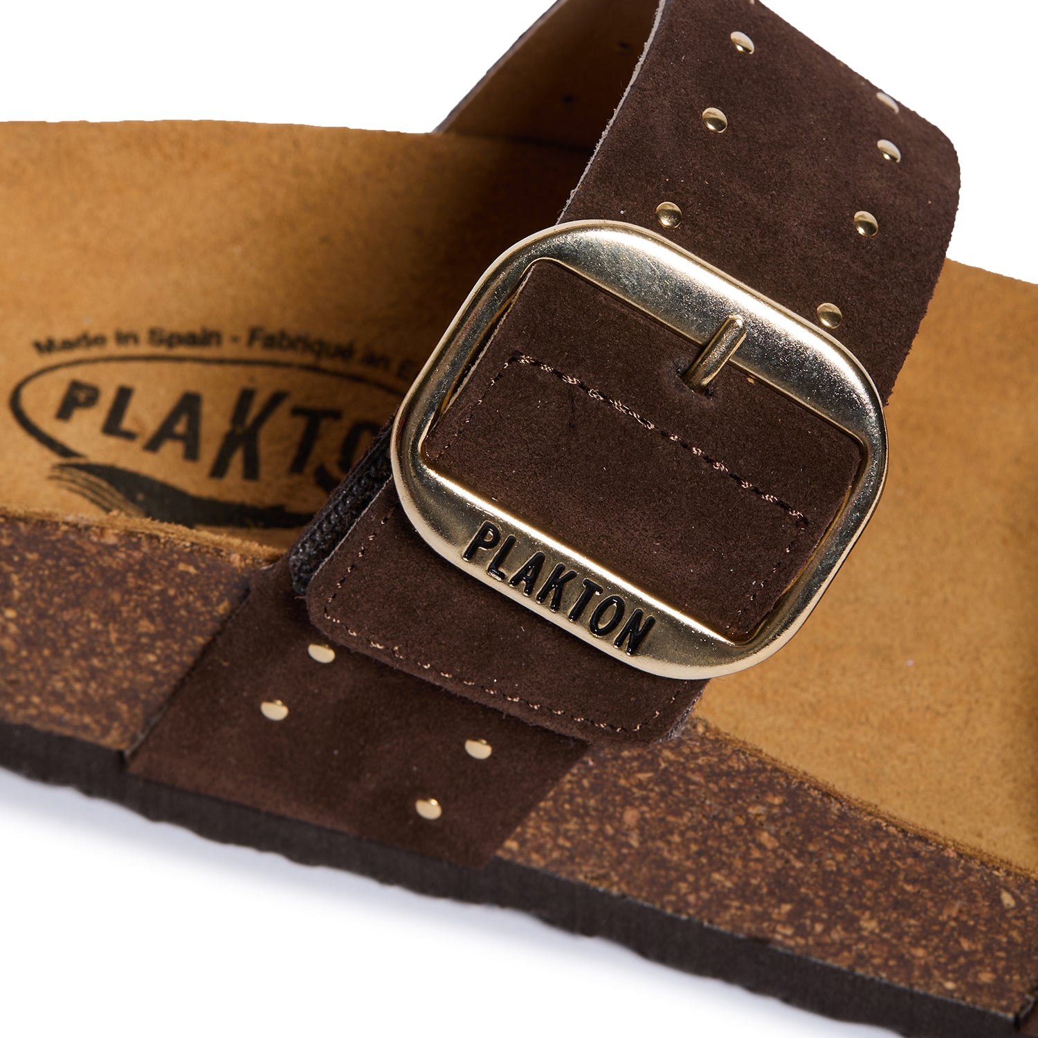 Plakton Two-Straps Sandal – CP Claire Brown Suede With Stud