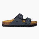 Side view of the Plakton Barna two-strap sandal in grey with adjustable buckles, cork footbed, and lightweight outsole.