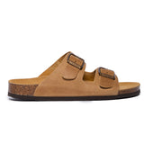 Plakton Dark Beige sandal with two straps on a white background