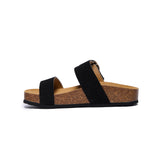 Black sandal with cork sole on a white background