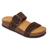 Plakton Two-Straps Sandal – CP Claire Brown Suede With Stud