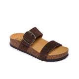 Brown sandal with cork sole on a white background