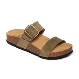 Brown sandal with a buckle on a white background